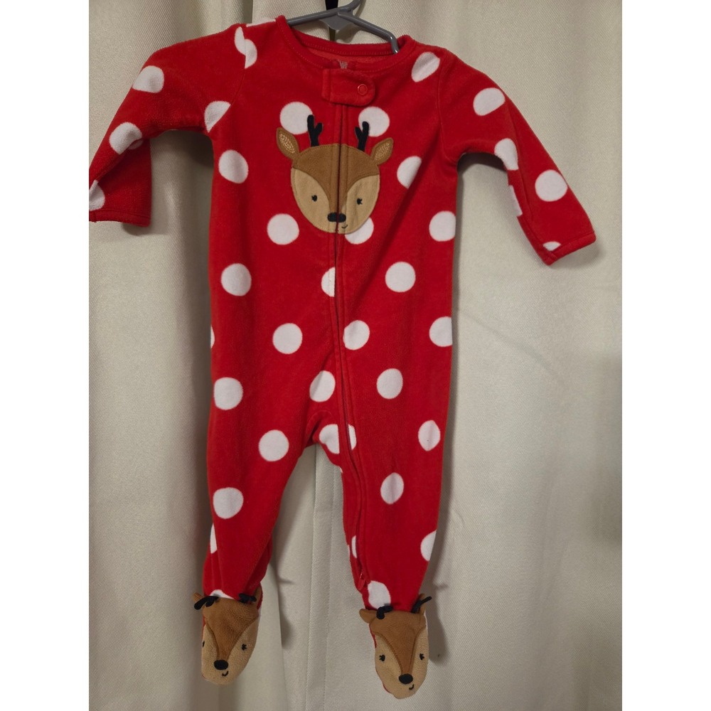 Just One You by Carters Baby Red Polka Dot Reindeer Fleece Footed Pajamas 6M